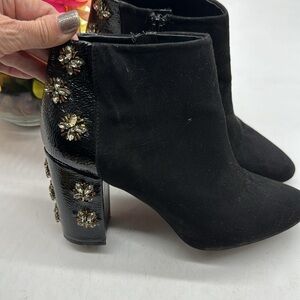Anthropologie Farylrobin Black Heeled Ankle Boots with Jewels Heels Size 10